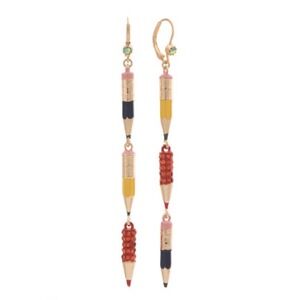 Betsey Johnson Book Smart Pencil School Teacher Linear Earrings Multicolor NEW